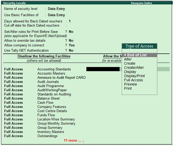 Security Control and Password in TallyERP9